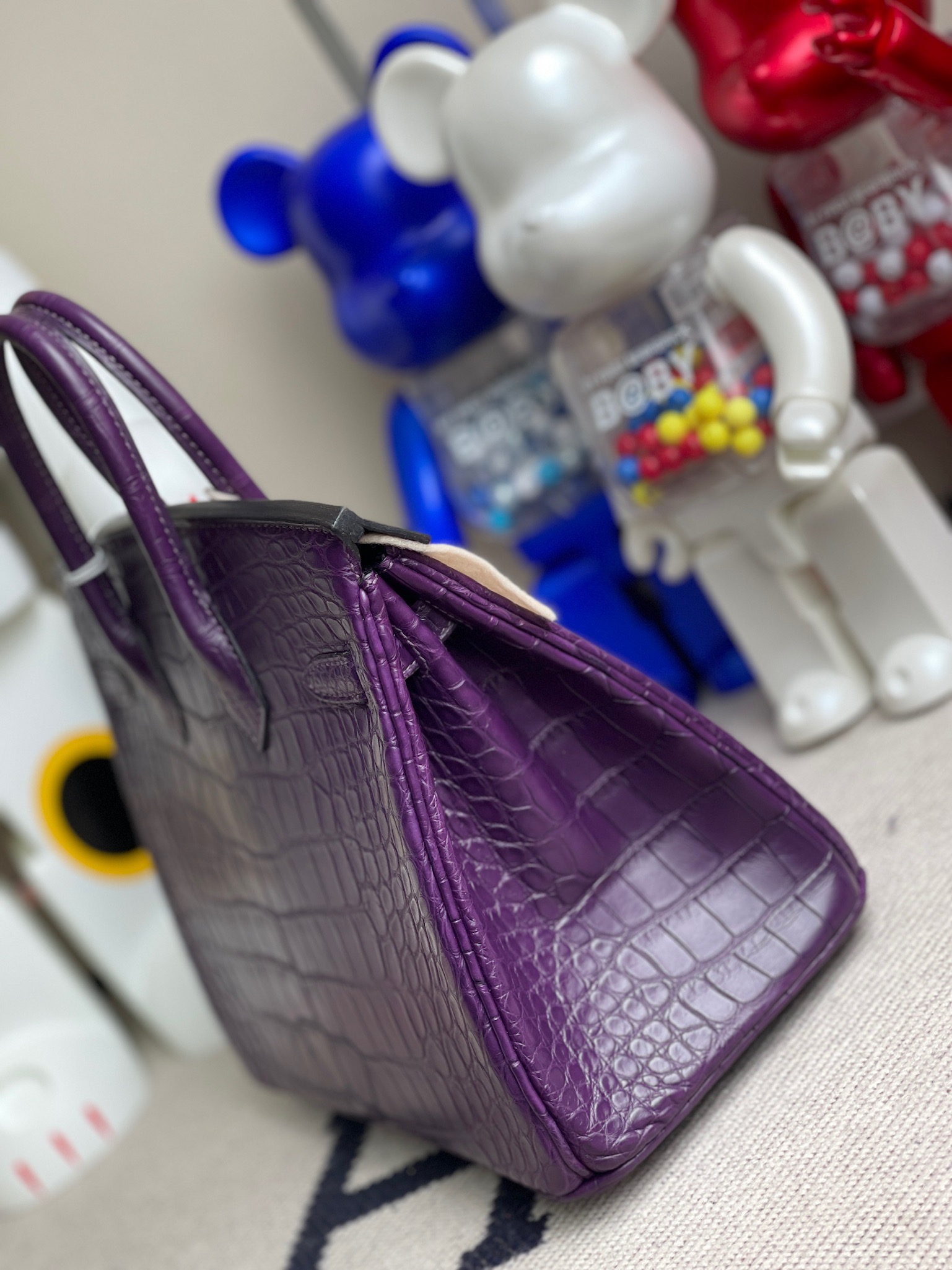 에르메스 버킨백25 퍼플 금장 악어가죽